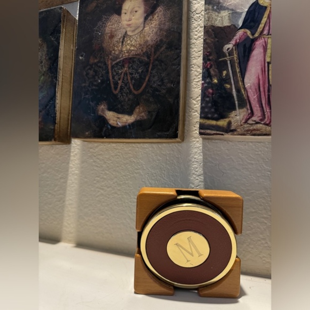 Coaster Solid Brass & Leather Made‎ in Spain Monogrammed M